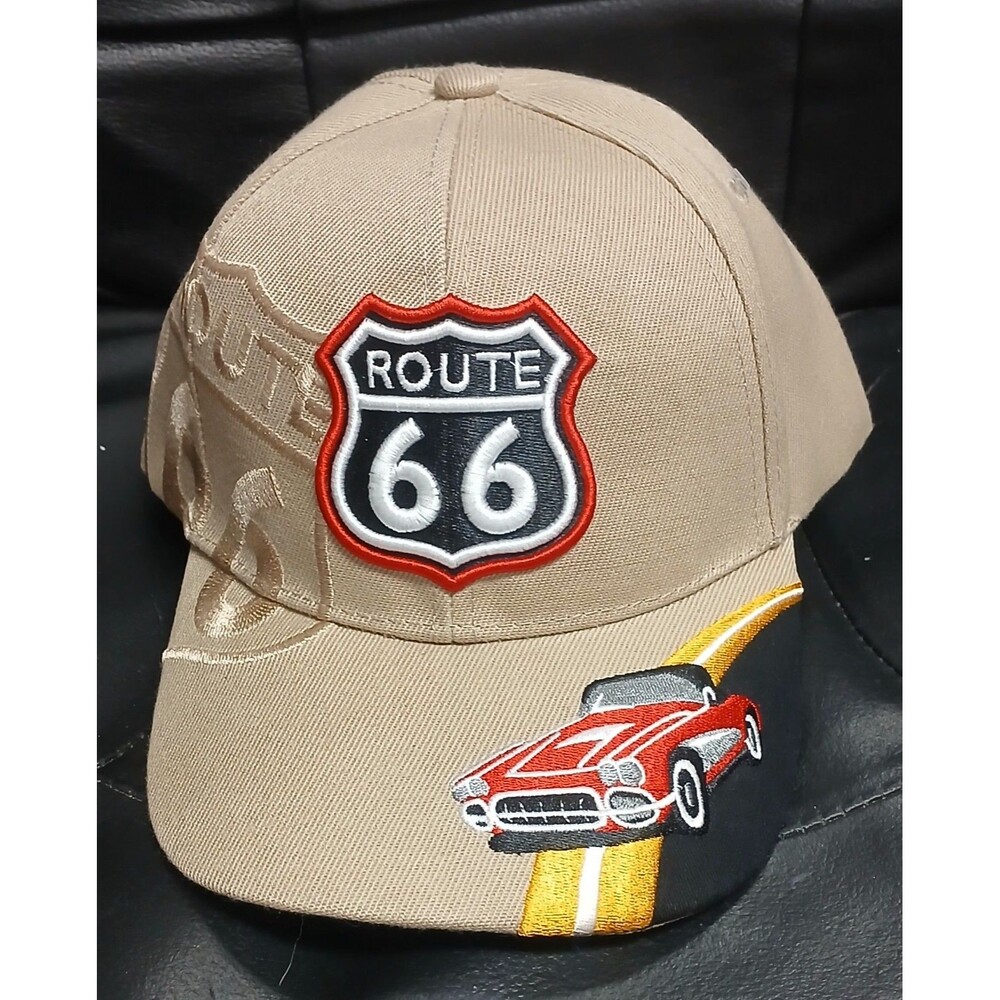 Route 66 Strapback Vintage Hat Cap OSFA Truckers Road Sign Patch Logo Casual Car